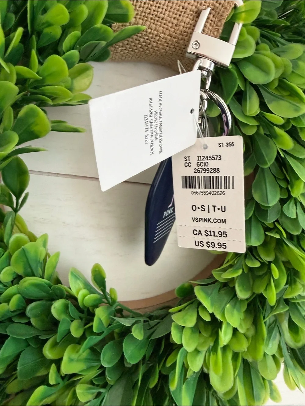 PINK Victoria's Secret Navy & White Keychain Tag